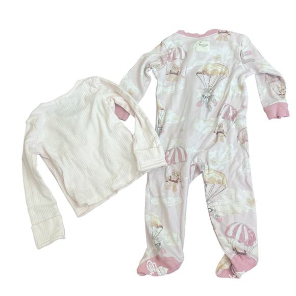 Burts Bees 3-6m‎ Baby Girl Bundle Footed Pajamas Kimono Wrap Top Ballet Pink - Picture 2 of 7